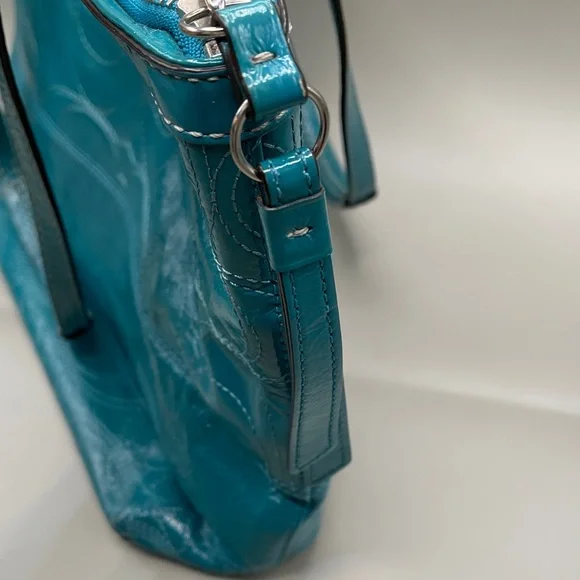Coach Stunning Patent Leather Bag Teal Coach E1275-F19198 - Picture 9 of 11